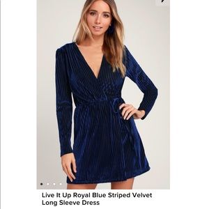 Live It Up Royal Blue Striped Velvet Long Sleeve